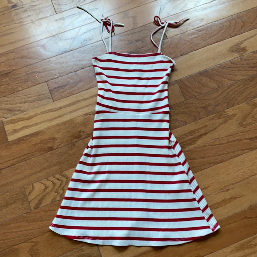 Reformation ribbed stretch white and red dress
